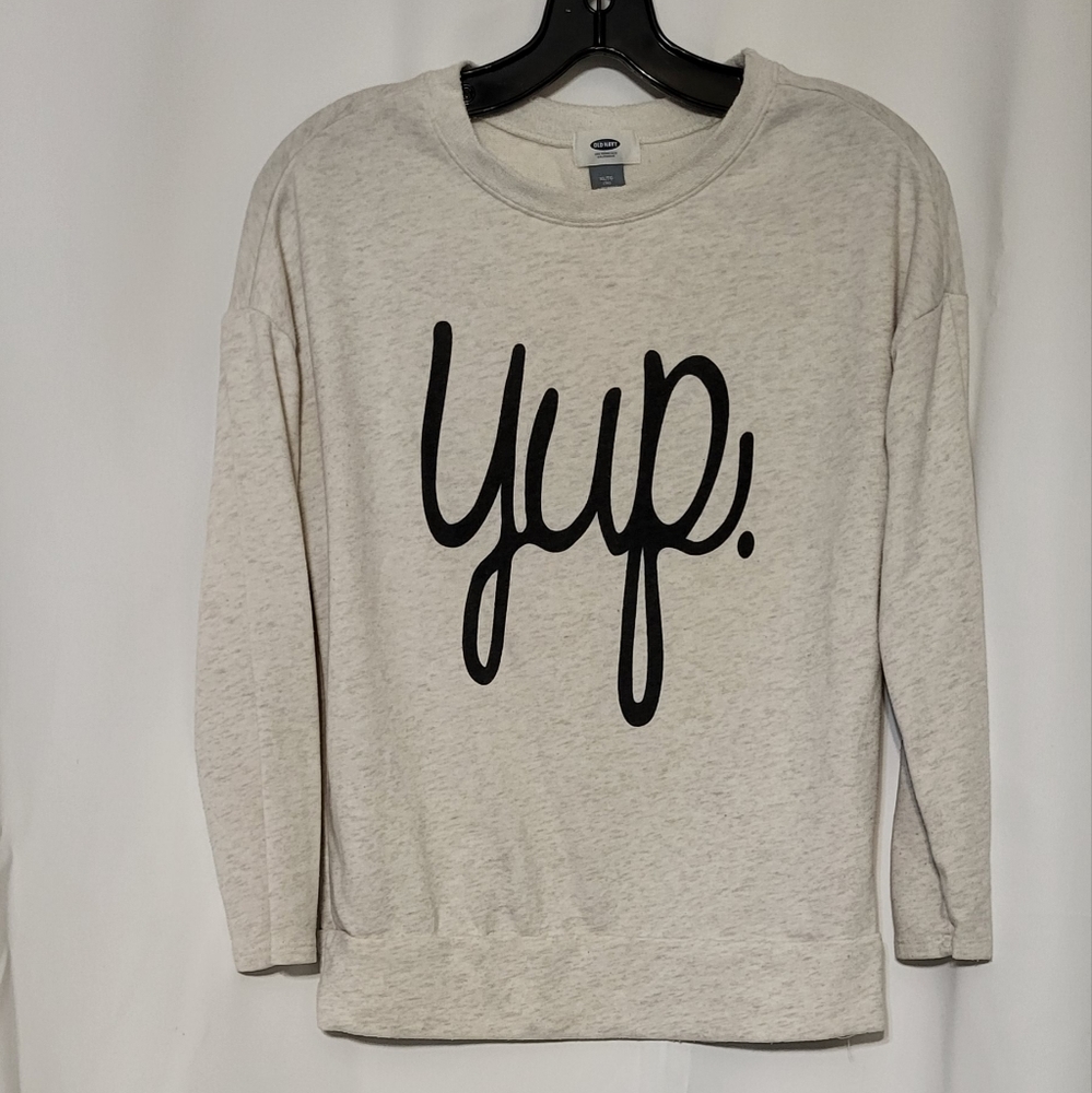 Old Navy Girls "Yup" Graphic Long Sleeve Shirt Sz XL (14) Ivory Cream Colored 🐈 - Picture 2 of 4
